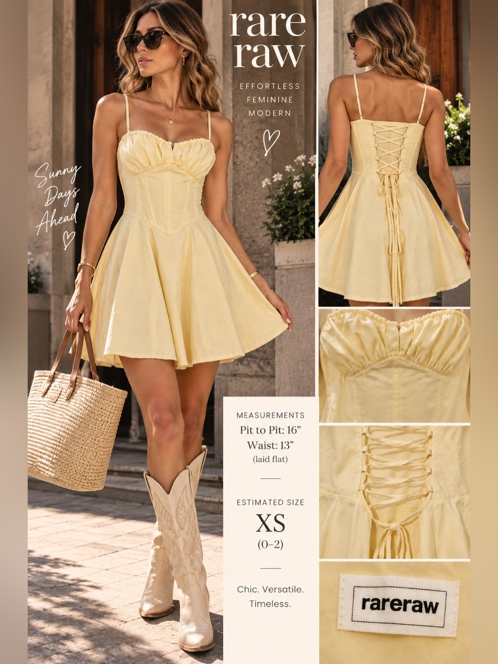 Sunny Yellow Lace-Up Corset Mini Dress